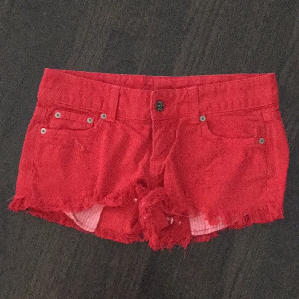 LF red denim shorts